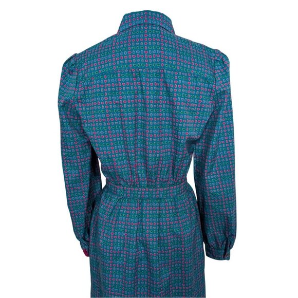 Vintage 80s Talbots Secretary Dress Womens Size 8 Blue Union Made Long Sleeve - Picture 11 of 16